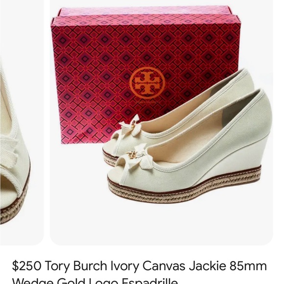 Tory Burch Ivory Canvas Jackie Espadrille Wedge heel Size 8.5 - Picture 7 of 7